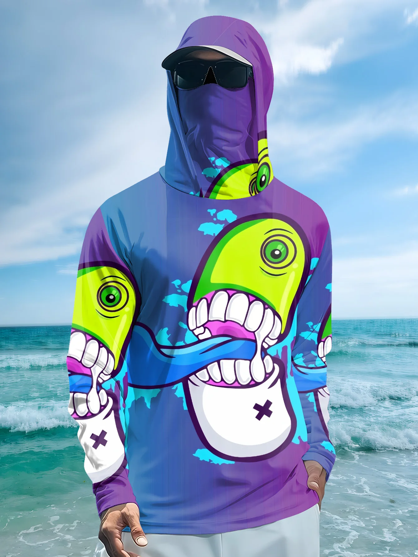 Fishing Mask Sun Protection - Camisola com capuz para pesca, com