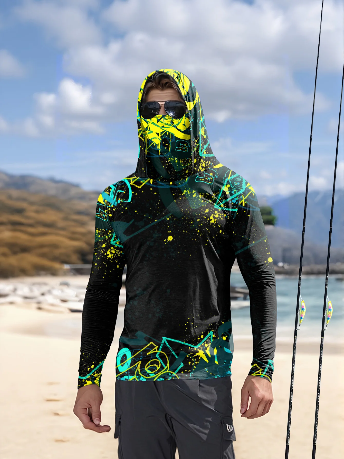 Camisola de pesca com capuz e  - Fishing Mask Sun Protection avaliação e preço